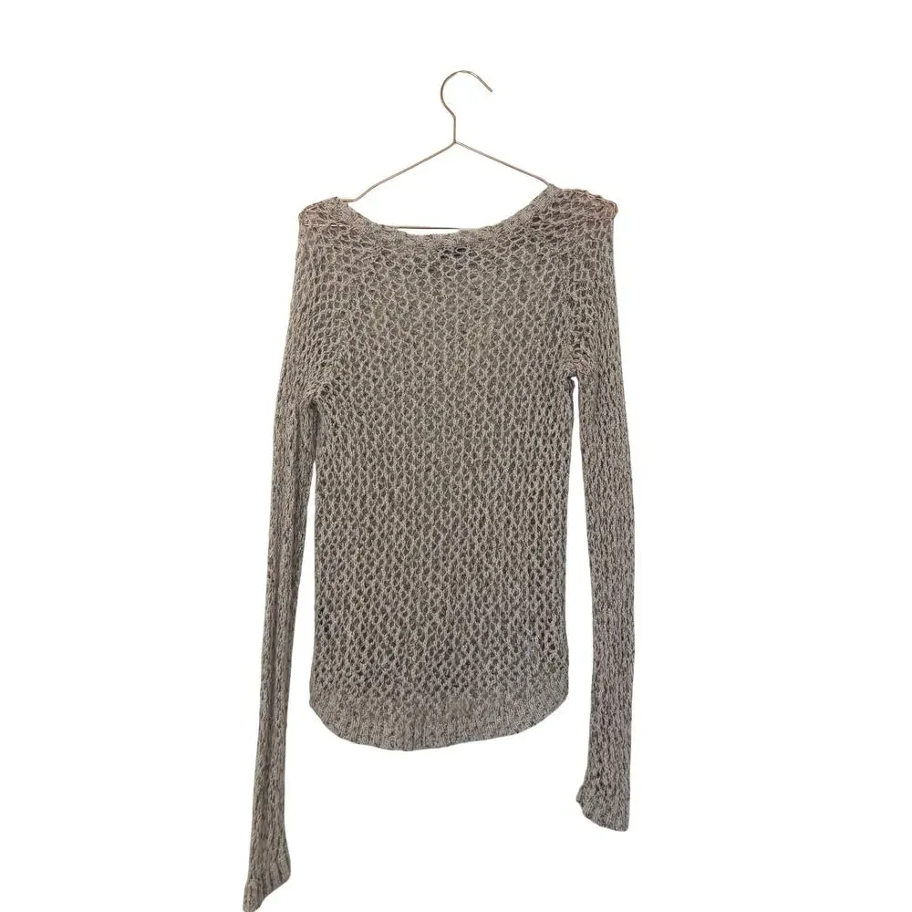 The limited oatmeal neutral open knit shirttail sweater size small
